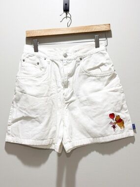 Disney Pooh White High-Waist Winnie the Pooh Embroidered Shorts Mom Cotton